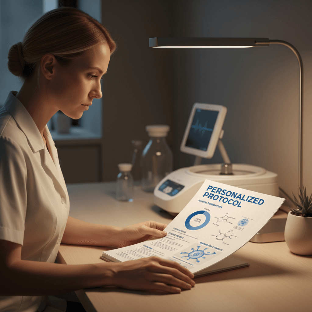 Clinician reviewing personalized peptide protocol