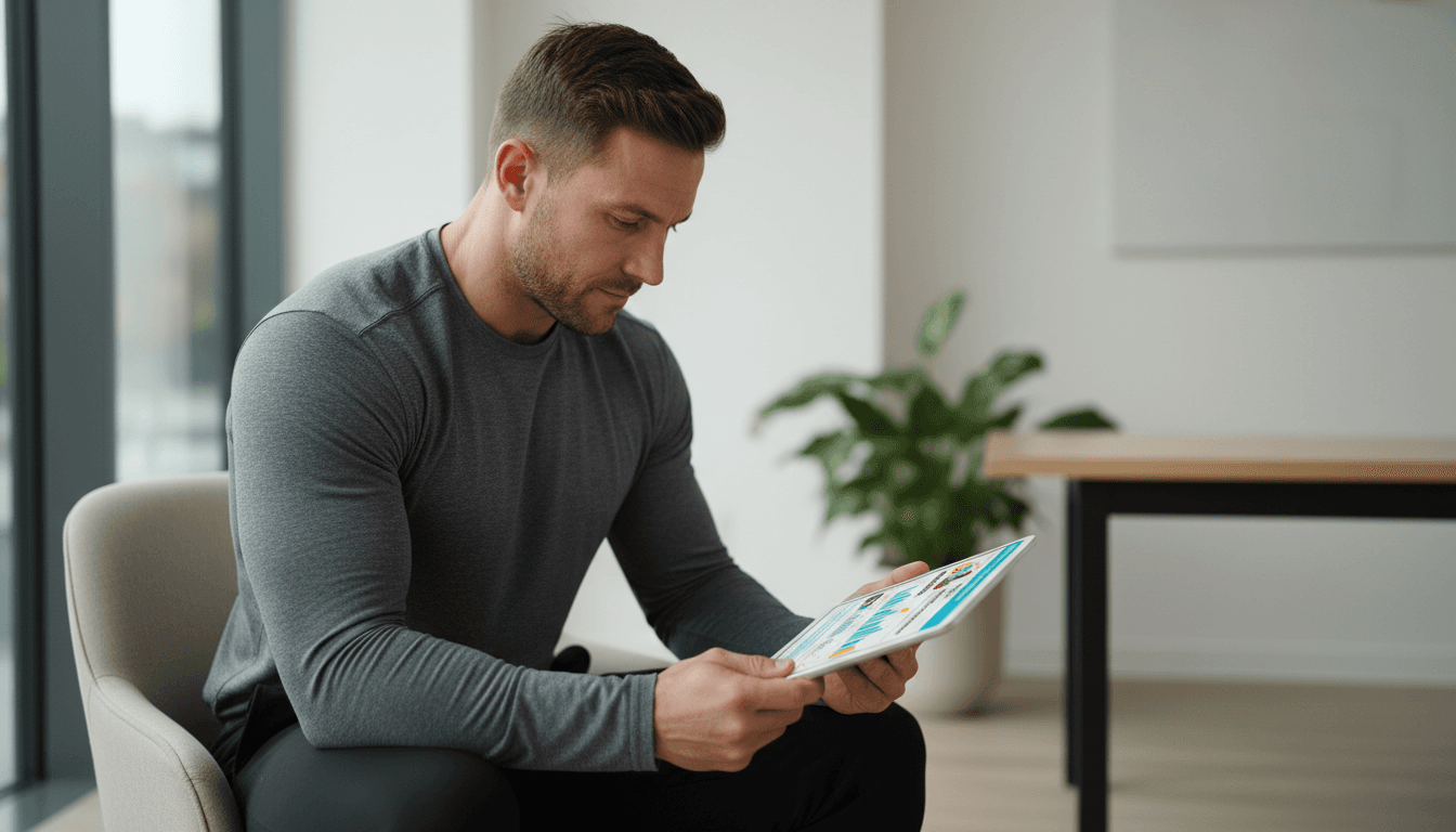 Client reviewing personalized biomarker analysis on tablet