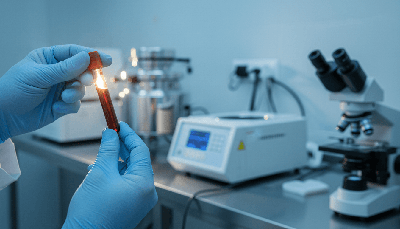 Blood sample held in laboratory setting